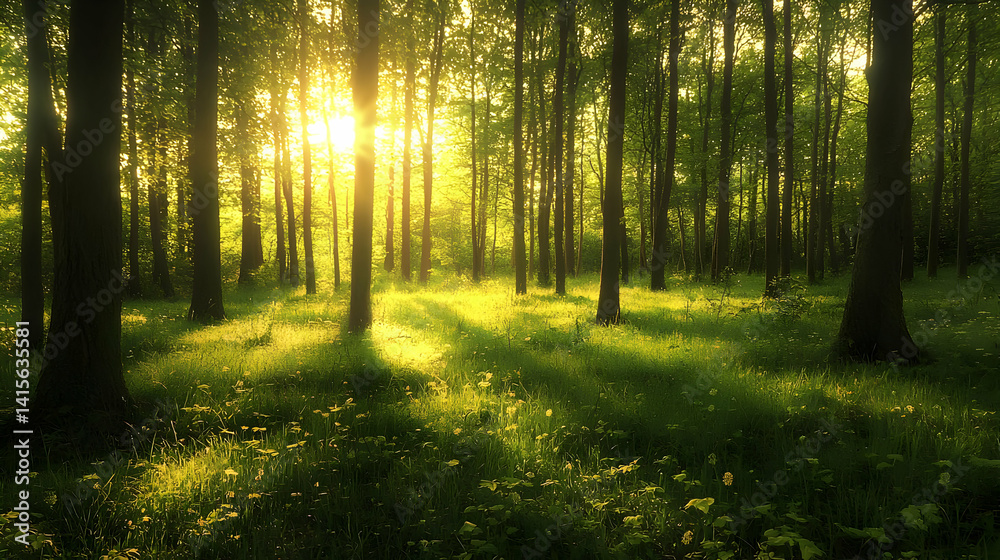 Golden Sunlight Illuminating Forest Path Golden Sunlight Illuminating Forest Path