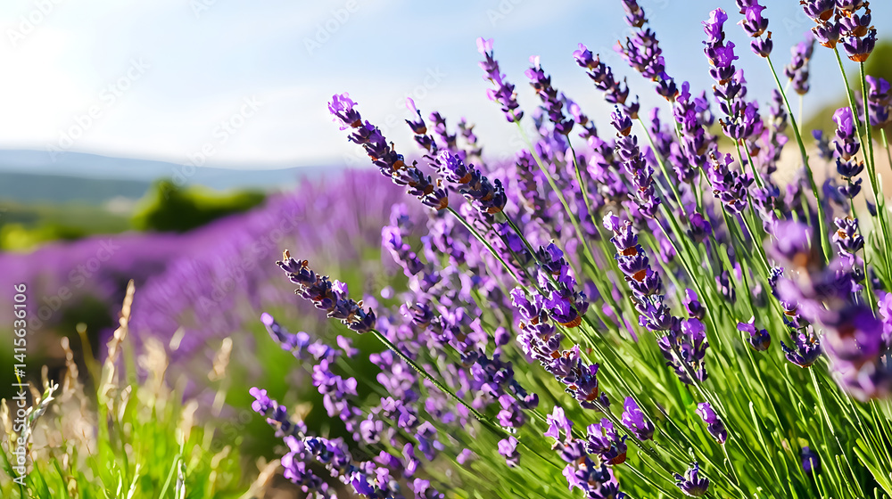 Obraz premium A field of purple lavender flowers. Generated using AI.