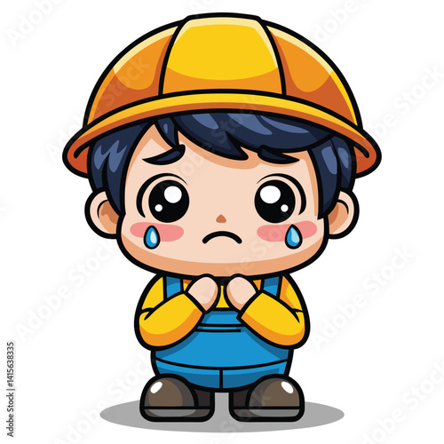 Sad construction worker cartoon character