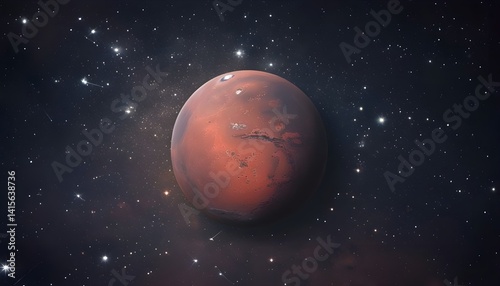 Distant View Of Mars With Starry Night Sky