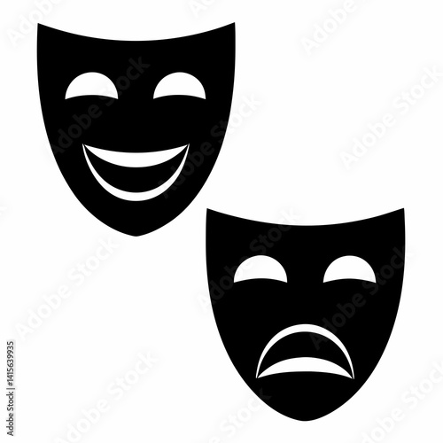 Black Silhouette of Two Theatrical Masks Comedy and Tragedy