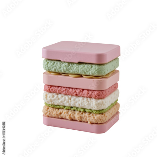 pastel toned multi layered bento box with colorful layers creates playful and vibrant look