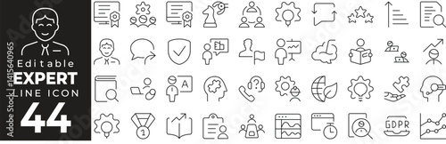 Expert Icon Set: A Line Icon Collection Featuring Knowledge, Skill, Mastery, Professional, Guidance, Mentor, Experience, and More

