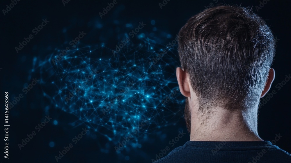 Fototapeta premium Man with Neural Network Connection, AI, Technology