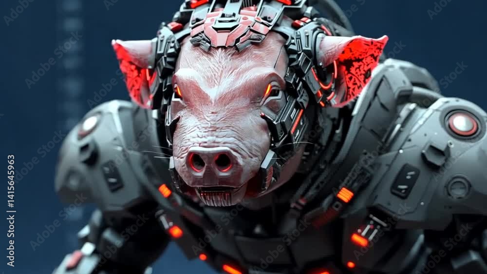 Futuristic robotic pig with cybernetic enhancements in a high-tech environment Futuristic robotic pig with cybernetic enhancements in a high-tech environment