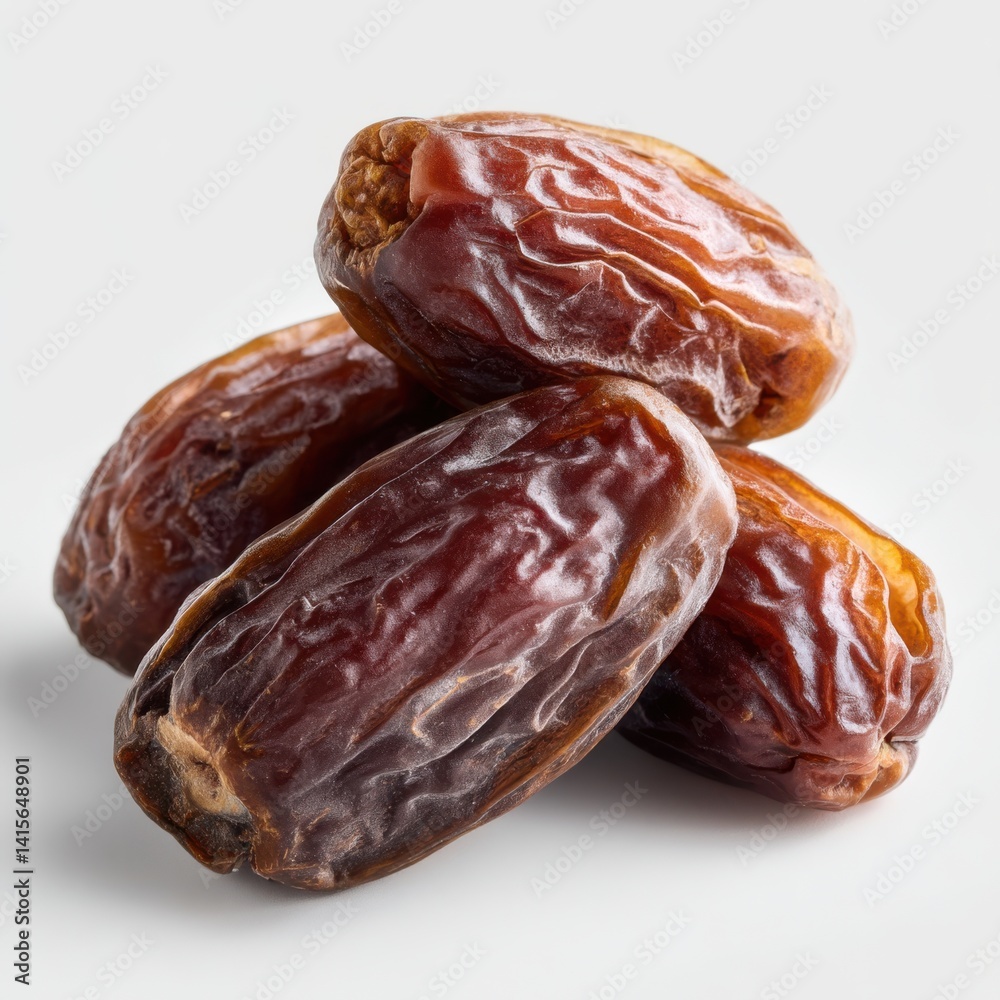 A small stack of four medjool dates isolated on white background A small stack of four medjool dates isolated on white background