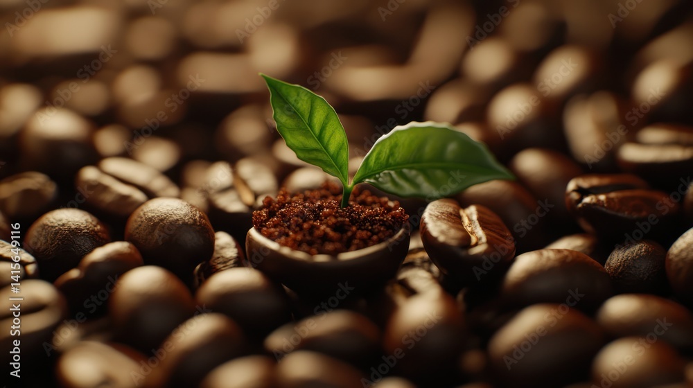 Obraz premium Coffee plant sprout amidst beans; growth, origin