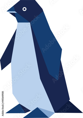 Stylized blue and light blue penguin standing illustration flat minimal geometric vector art