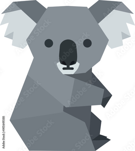 Geometric grey koala bear in minimal flat style sitting vector illustration