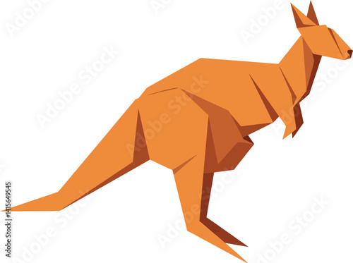 Orange kangaroo in geometric low poly style standing profile minimal flat vector illustration