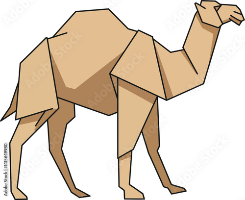 Geometric camel illustration in minimal flat style with beige tones standing calmly vector art