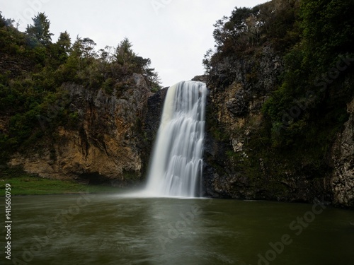 Silky smooth long exposure shot of Hunua Falls, Wairoa River waterfall in Hunua Ranges Regional Park Auckland Region North Island New Zealand