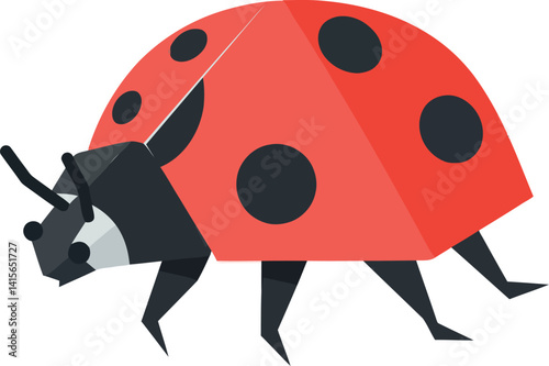 Ladybug insect with red shell and black spots in flat minimal style walking vector art