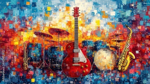 Wallpaper Mural Vibrant musical instruments in a colorful mosaic style Torontodigital.ca