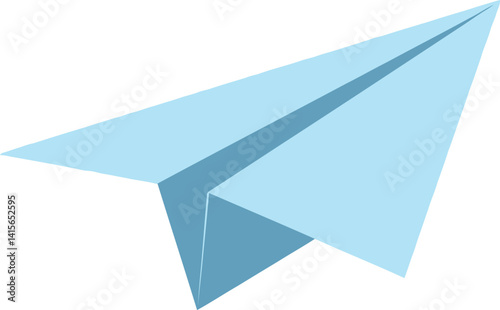 Light blue paper airplane flying in simple flat style minimal vector illustration