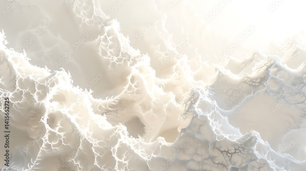 Obraz premium Abstract background featuring soft, layered white and beige textures resembling clouds, smoke, marble, or delicate foam. Ethereal, light, and subtle design. 