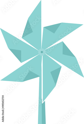 Light blue stylized pinwheel with geometric blades in minimal flat design vector illustration
