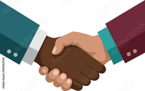 Diverse hands shaking in agreement flat design collaboration and partnership vector art