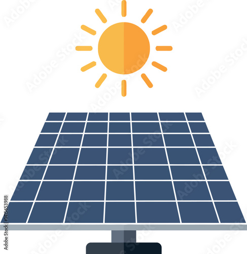 Solar panel with shining sun flat design renewable energy clean power vector illustration