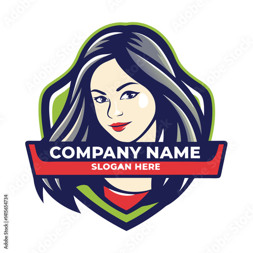Female portrait logo with company name and slogan space