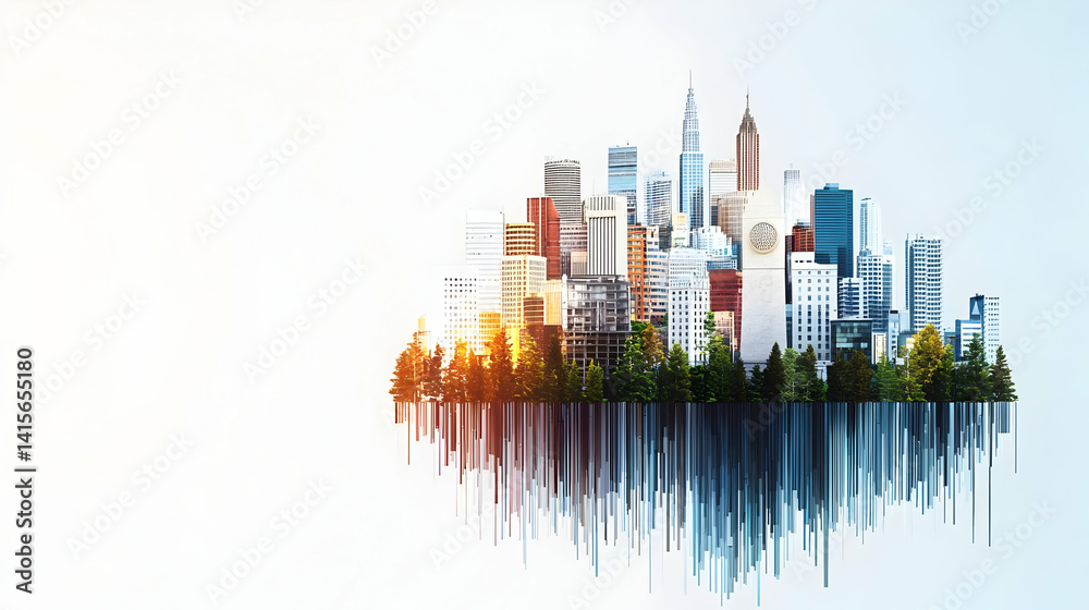 Obraz premium Digital Art Cityscape With Multicolored Buildings And Pixelated Effects