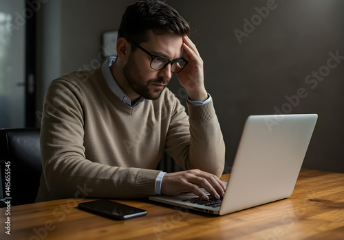 freelancer experiencing burnout while working on laptop at desk