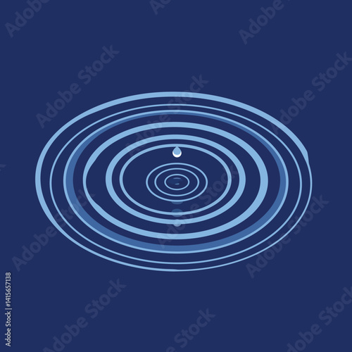 Water droplet causing ripple effect with concentric circles in minimal flat style vector illustration