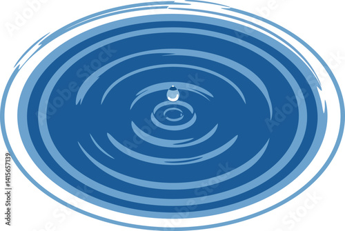 Blue water drop creating concentric ripple waves flat minimal design vector art