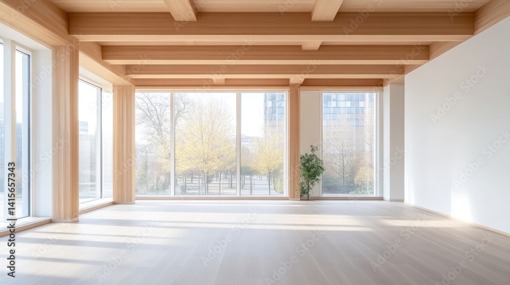 Fototapeta premium Bright, spacious, modern interior with large windows
