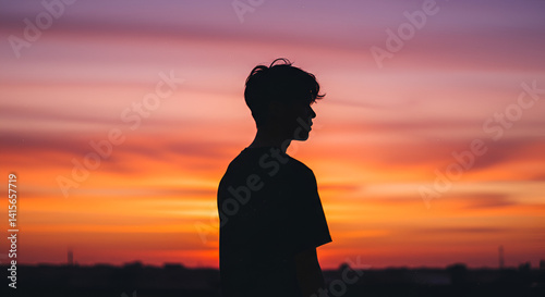 Silhouette of person against sunset with sky 