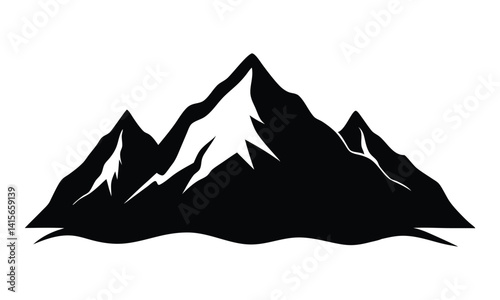 Mountain silhouette - vector icon. Rocky peaks. Mountains ranges. Black and white mountain icon