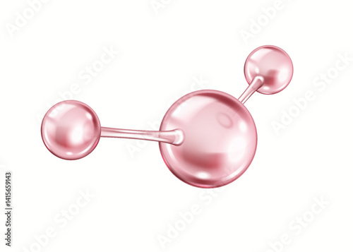 Interconnected pink spheres of collagen molecule realistic vector illustration. Triple helix protein configuration 3d object on white background