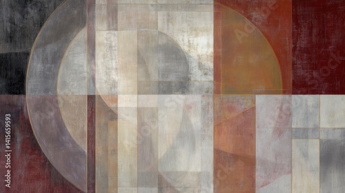 Abstract Geometric Composition with Circles and Rectangles in Earth Tones