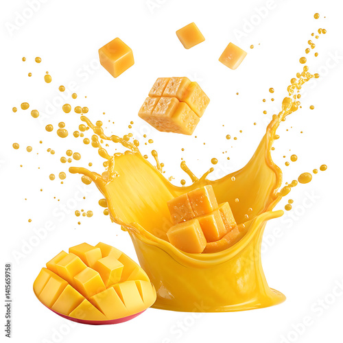 Wallpaper Mural Mango Juice Splash with Cubes and Fresh Mango Torontodigital.ca
