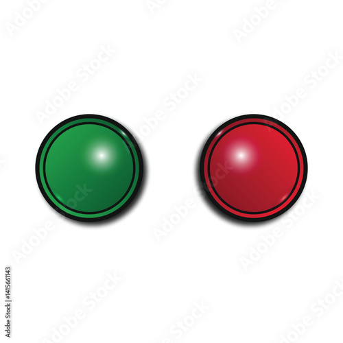 Green and red buttons with glares and a black frame. A vector round buttons with a gradient, isolated on the white background