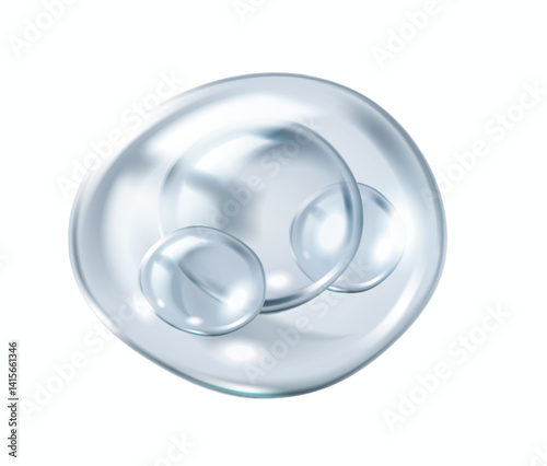 Microscopic collagen molecules drifting within bubble realistic vector illustration. Skincare nanotechnology for regeneration 3d object on white