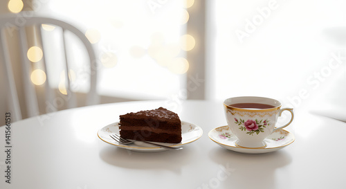 Chocolate Cake and Tea Delicious Afternoon Treat