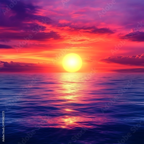 Peaceful ocean sunset with soft waves and glowing sun high resolution picture