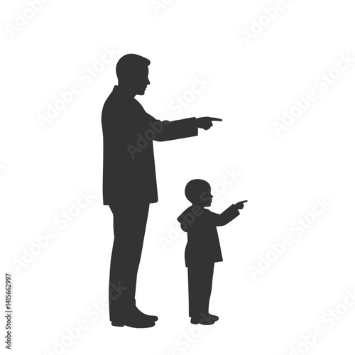Parent Child Shared Observation Pointing Silhouette Vector