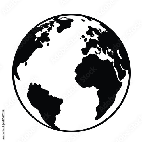 Black and White Earth Illustration - Globe Icon for Global Awareness