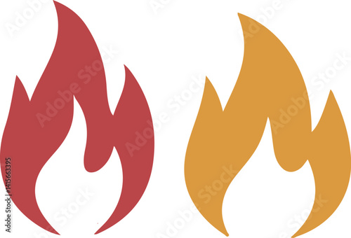 Stylized Flame Icons – Minimalist Red and Orange Fire Symbols in Flat Vector Design