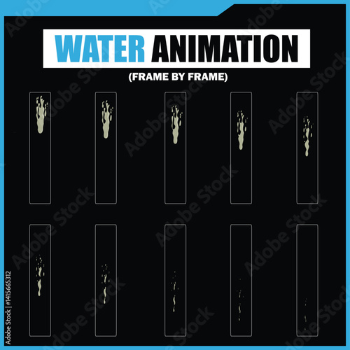 Water Splash, Shower Rain, Bubbles, Droplets, Drip, Flow, Wave, Burst, Explosion, Ripples, Curling Swirl – 2D Water FX Sprite Sheet Vector Pack for Games and Motion Graphics