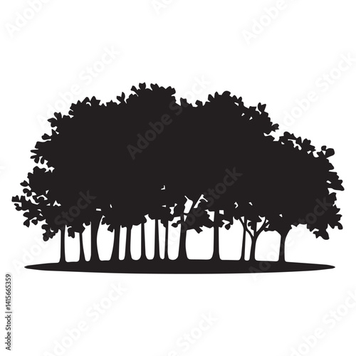 Pine trees silhouettes. Evergreen coniferous forest silhouette, nature spruce tree park view vector illustration. Coniferous woods silhouette