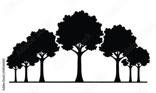 Pine trees silhouettes. Evergreen coniferous forest silhouette, nature spruce tree park view vector illustration. Coniferous woods silhouette