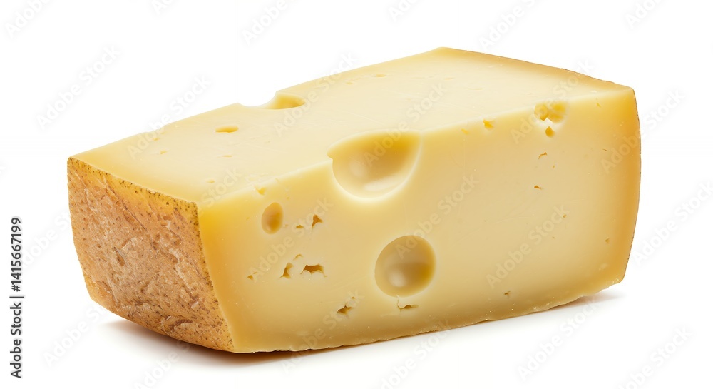 Cheese Wedge with Holes Close-up on White Background Cheese Wedge with Holes Close-up on White Background