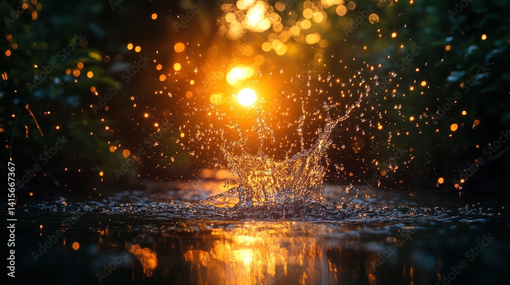 Naklejka premium Water splash at sunset