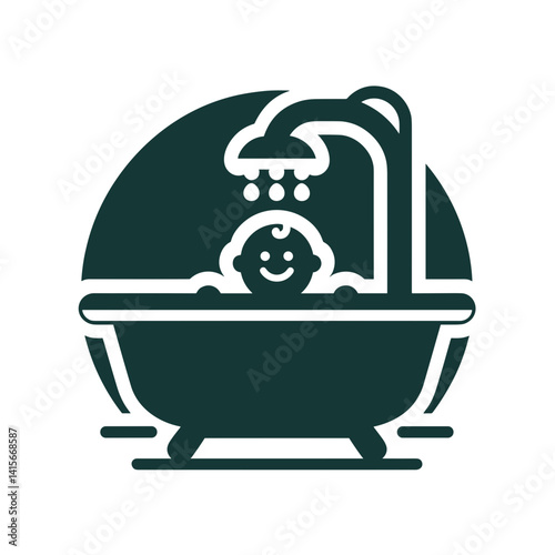 Baby enjoying bath time with shower in a playful style  on a transparent background