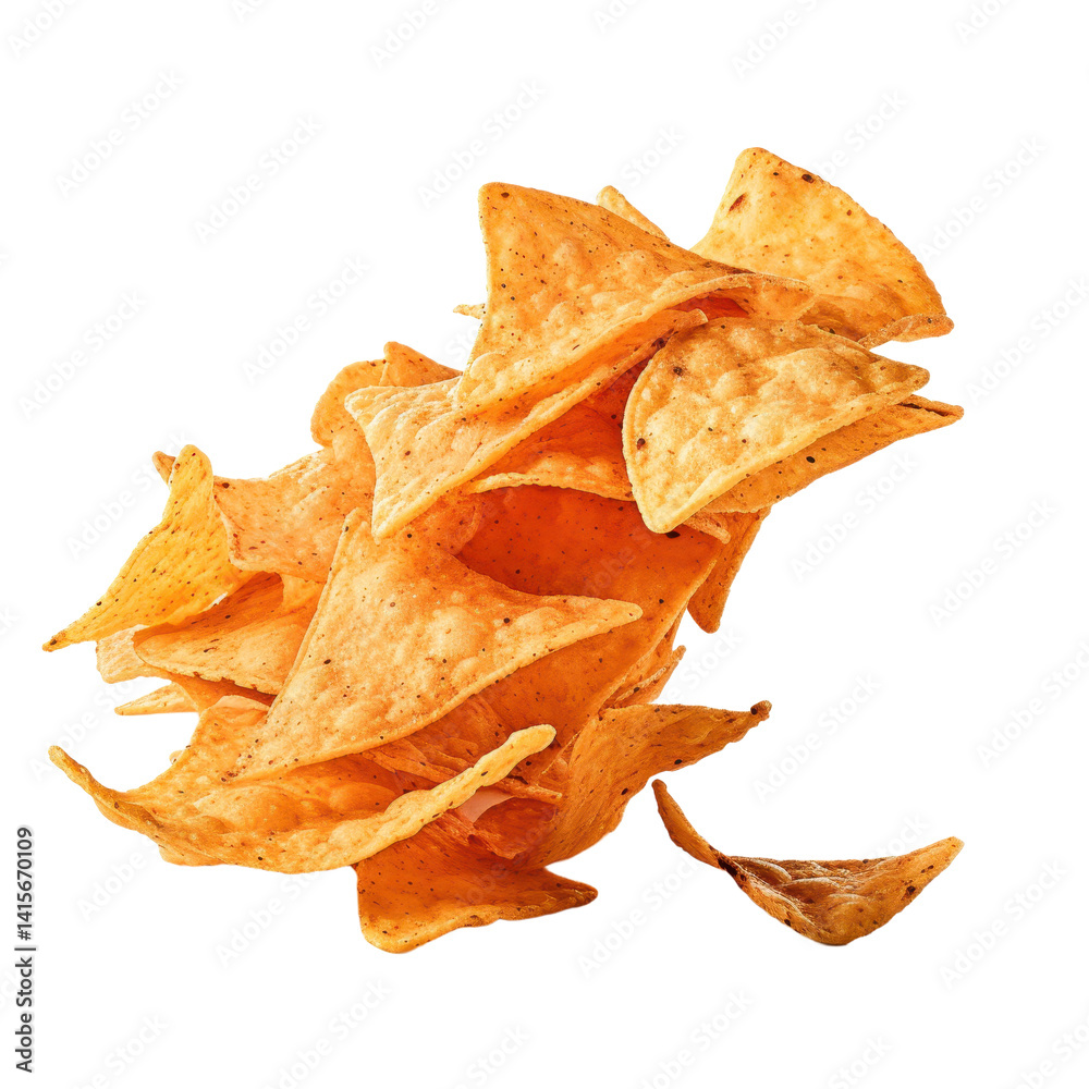 Naklejka premium Flying mexican nachos chips isolated on transparent background.
