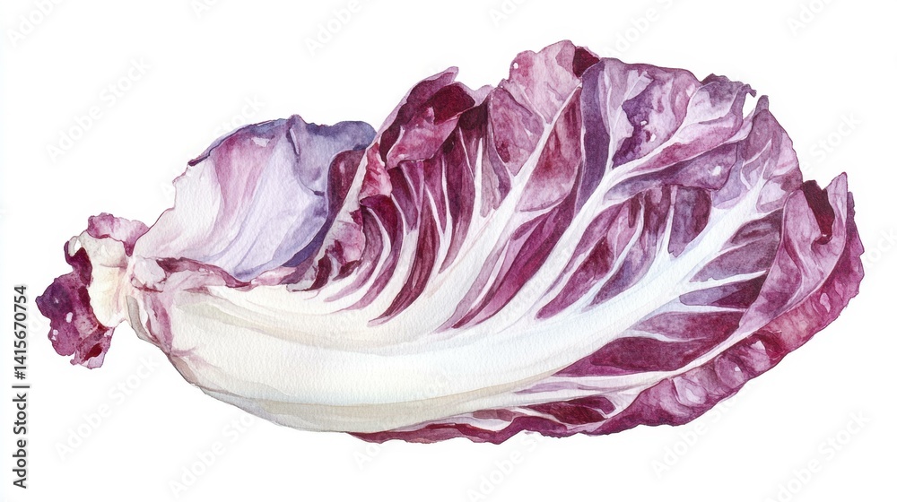 Obraz premium Watercolor radicchio chicory vegetable isolated on white background