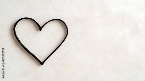 Minimalist Black Heart Shape on Creamy Background for Love and Romance Themes